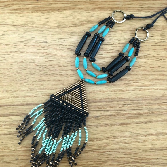 Turquoise Boho Festival Necklace with Beaded Pendant - Picture 5 of 5